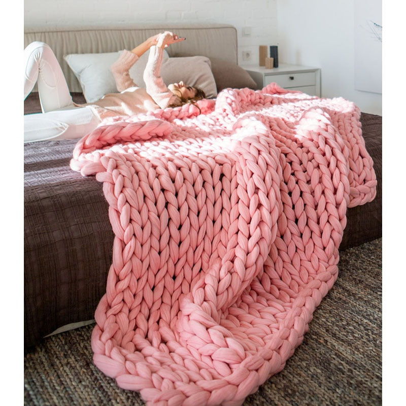 Thick knitted wool blanket