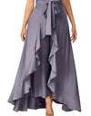 Chiffon Wide-Leg Ruffle Split Tie-Waist Maxi Skirt