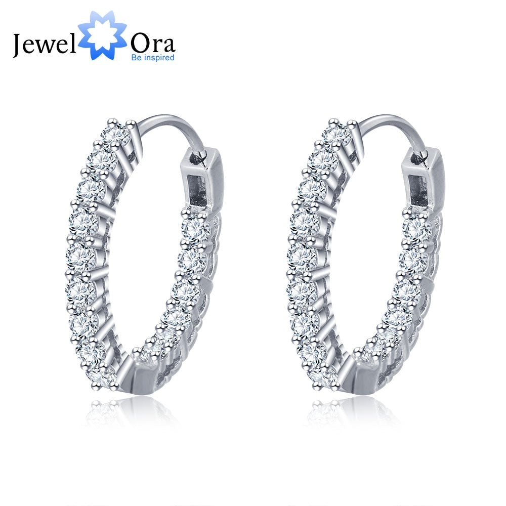 Sparkling Cubic Zirconia 925 Sterling Silver Hoop Earrings