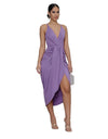 2021 Summer New Casual Purple Chiffon Lace Up Backless Bohemia Split Maxi Sun Dress for Women Pleated Sling Casual Women's Dress