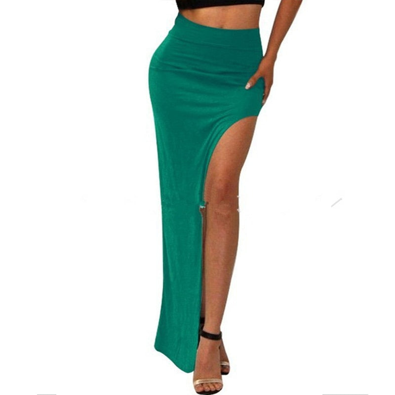 Long  Sexy Open Split High Waist Skirt