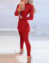 2pcs Long Sleeve Ribbed High Waist Pants Set
