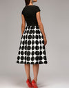 Polka Dot Patchwork Short Sleeve Round Neck Midi Swing Dress