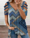 V-Neck Zipper Blouse Pullover