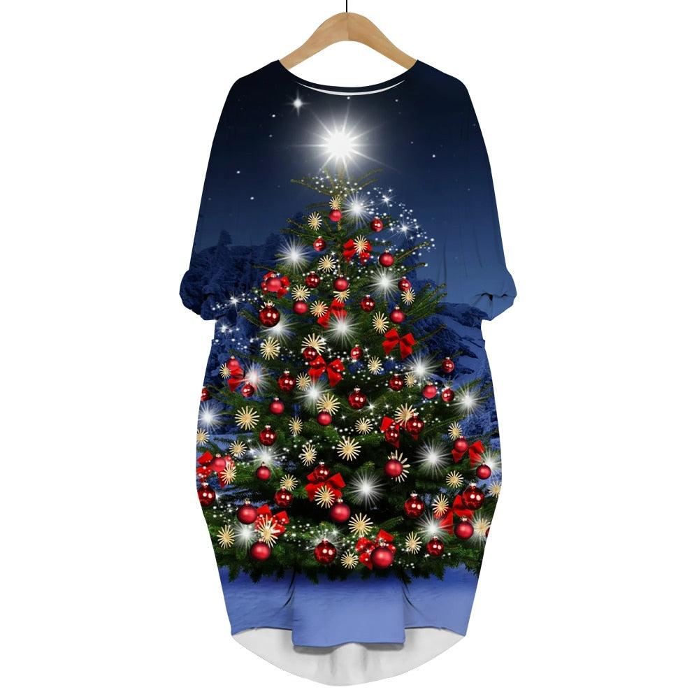Long Sleeve 3D Print Christmas Dress