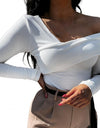 Off Shoulder Oblique Strapless Backless Long Sleeve Shirt