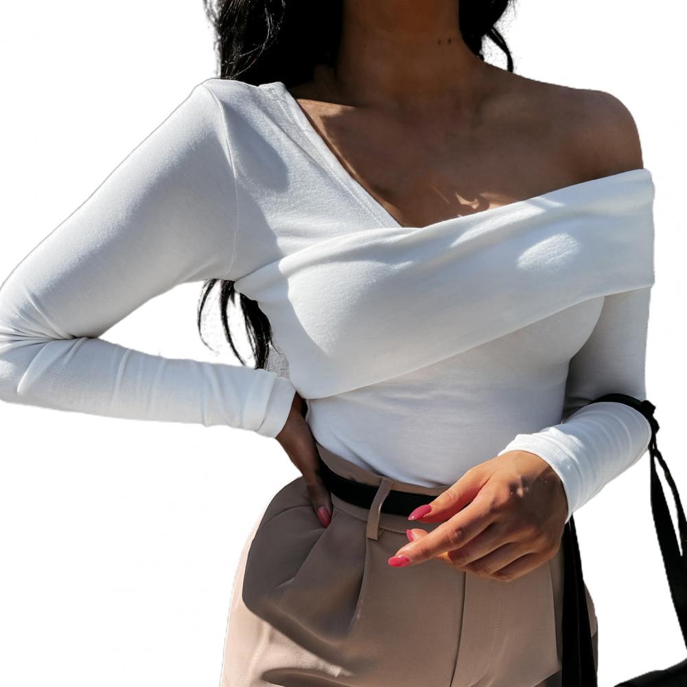 Off Shoulder Oblique Strapless Backless Long Sleeve Shirt