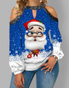 Oversized Santa Print Off-shoulder Long-sleeved Top