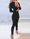 2pcs Long Sleeve Ribbed High Waist Pants Set