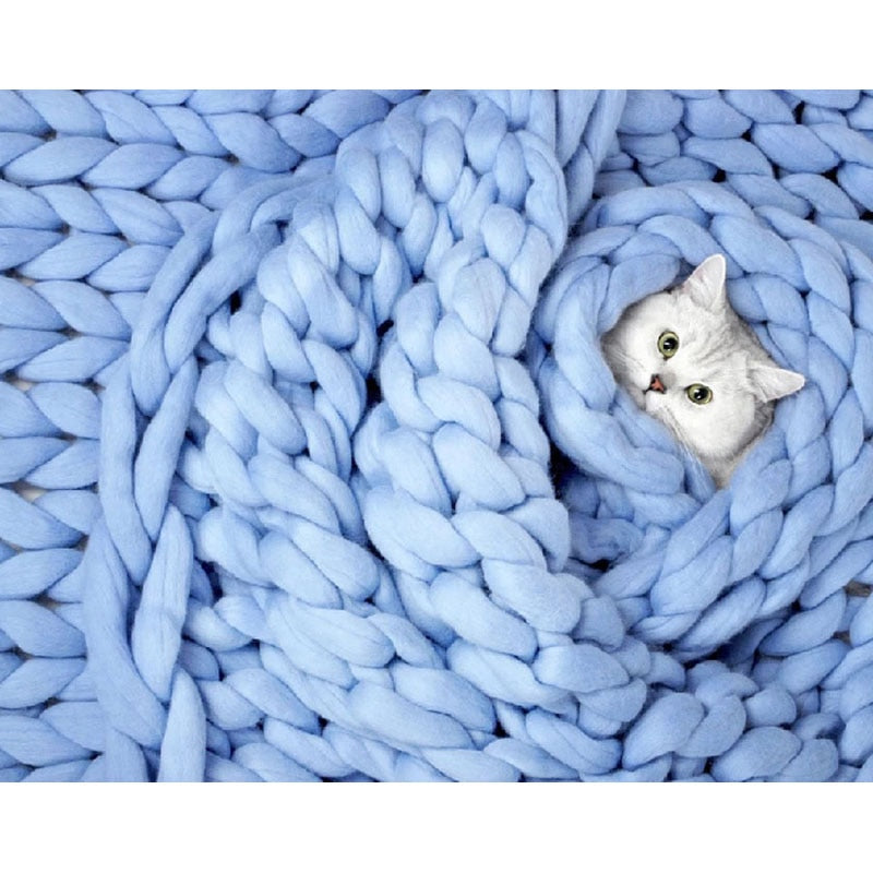Thick knitted wool blanket