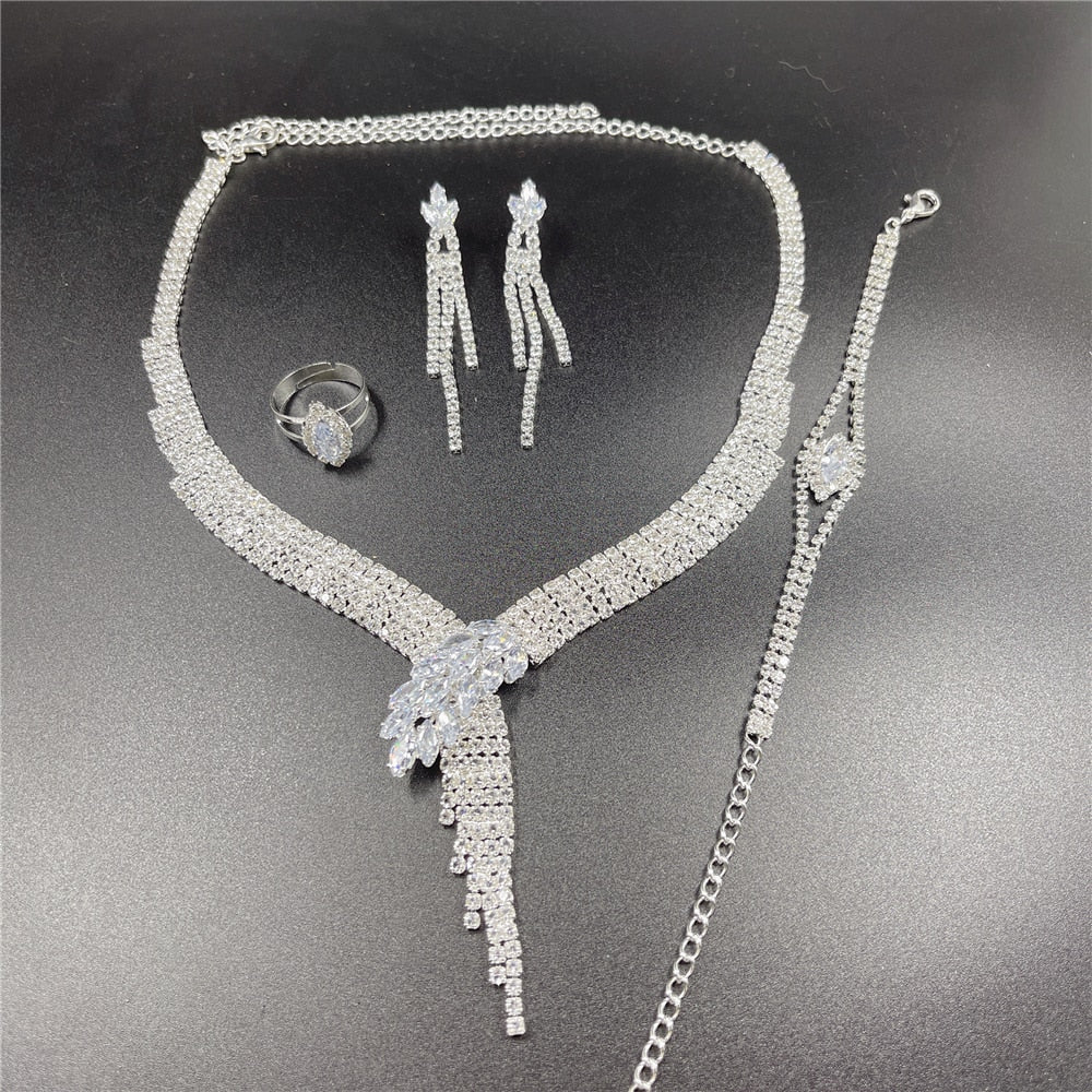 Silver Color Rhinestone Crystal Bridal Jewelry Sets