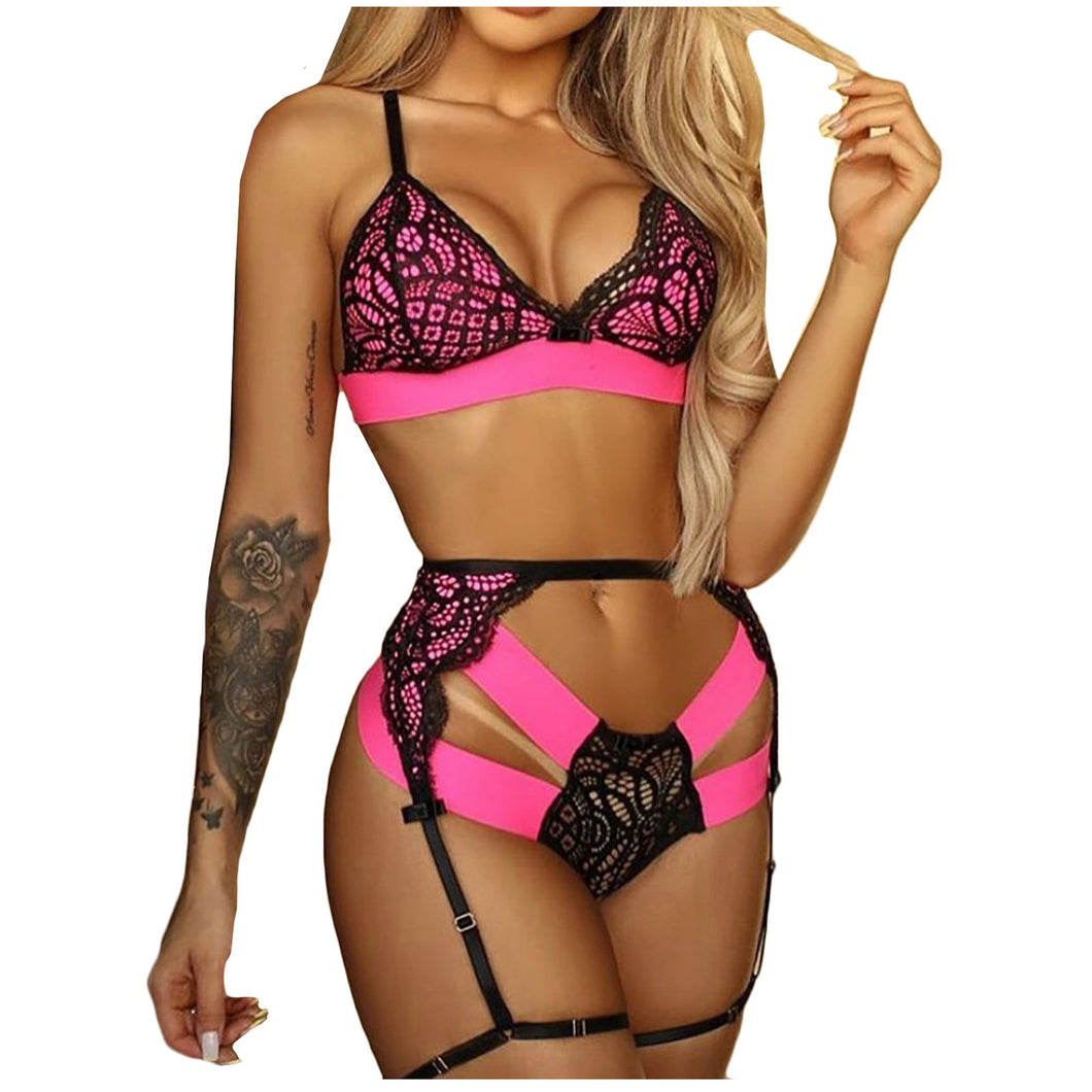 3pc Erotic Lingerie Lace Bra Set