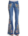 Flower Embroidery Flare Denim Pants