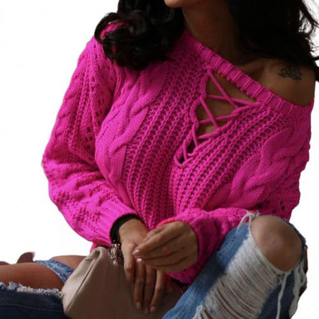 Stylish Oversized Knitted Off-Shoulder Pullover Sweater