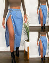 High Waist High Slit Denim Skirt