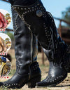 Mid Calf Pu Leather  Cowgirl Retro Boots