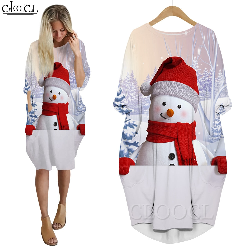 Long Sleeve 3D Print Christmas Dress