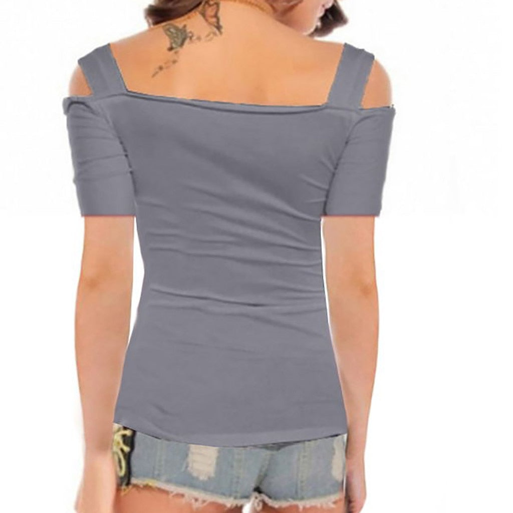 Off Shoulder Top With Metal Buckle Strap