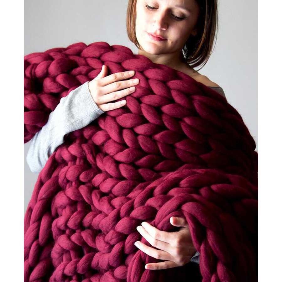 Thick knitted wool blanket