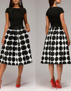 Polka Dot Patchwork Short Sleeve Round Neck Midi Swing Dress