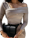 Off Shoulder Oblique Strapless Backless Long Sleeve Shirt