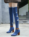 Denim Over The Knee Stretch High Heel Pointed Toe Boots