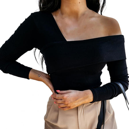Off Shoulder Oblique Strapless Backless Long Sleeve Shirt