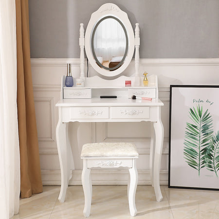 LED Single Mirror With 4 Drawers Vanity Makeup Table
