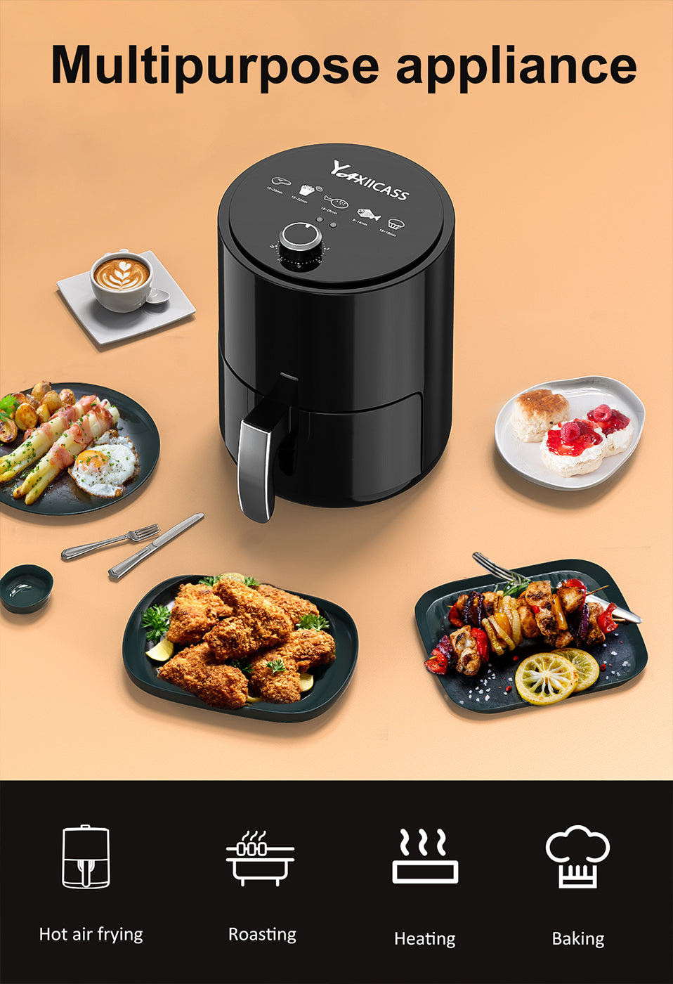 Air Fryer 3.2L Large Capacity 360°Baking Oven