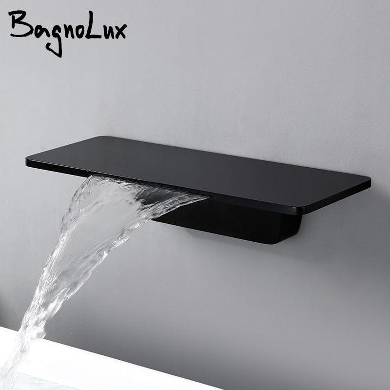 Waterfall Sink Faucet Shelf Basin Water Mixer Black Matte
