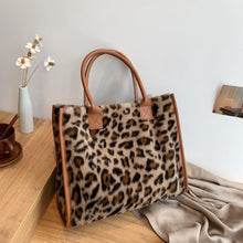 Load image into Gallery viewer, Cow &amp; Leopard Print PU Leather Plush Top-Handle Bag
