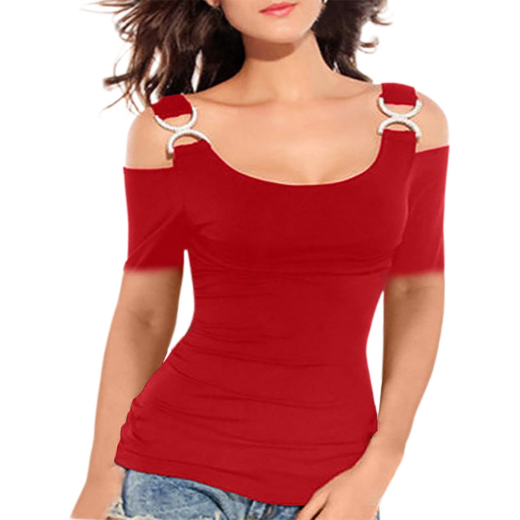 Off Shoulder Top With Metal Buckle Strap