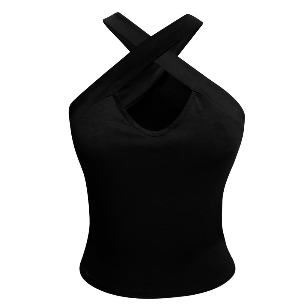 Cross Sleeveless Solid Vest Hollow Casual Vest Top