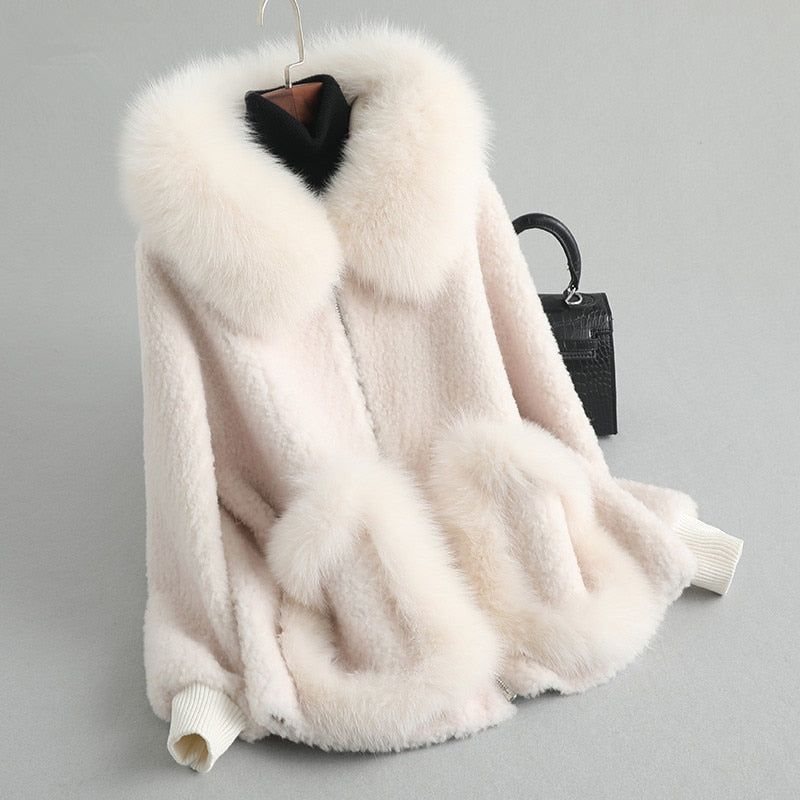 Winter Wool Warm Overcoat With Real Fox Fur