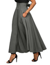 High Waist Pleated Flared A-Line Maxi Skirt
