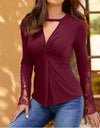 Lace Long Sleeve Casual V-neck