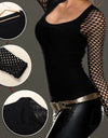 Slim Low Cut Long Sleeve Net Top