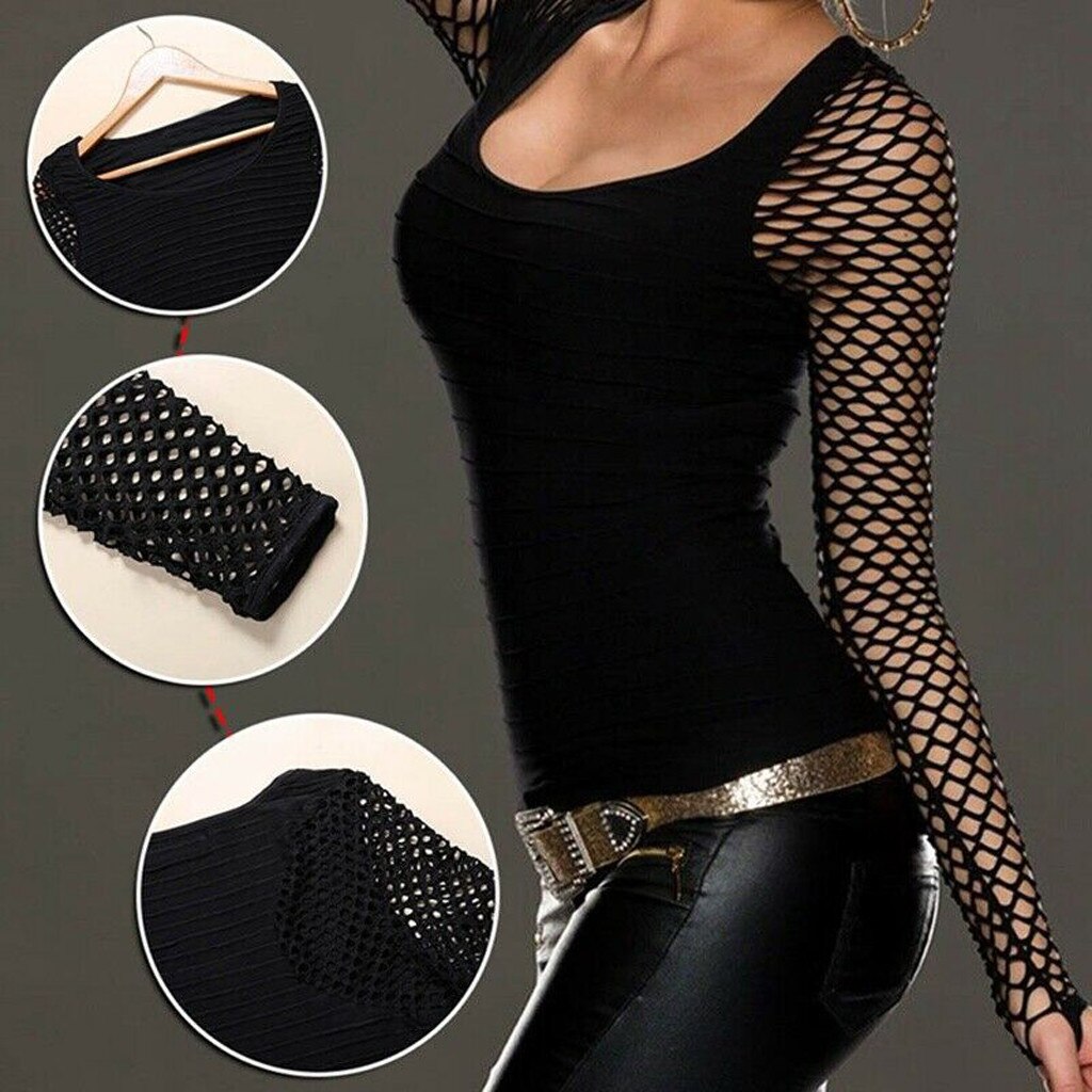 Slim Low Cut Long Sleeve Net Top