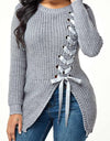 Long Thick Casual Lace-up Sexy Split Sweater With Side Slits
