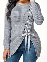 将图片加载到图库查看器，Long Thick Casual Lace-up Sexy Split Sweater With Side Slits
