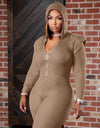Knitted Hooded Long Sleeve One Piece Overalls