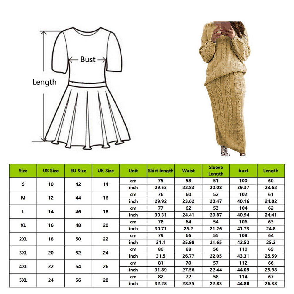 Warm Knitted 2 Piece Pullover Sweater Set