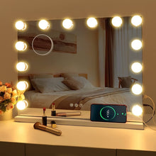 Load image into Gallery viewer, LED Large Makeup Mirror with 14 Dimmable Bulbs Hollywood Lighting and Charging Ports
