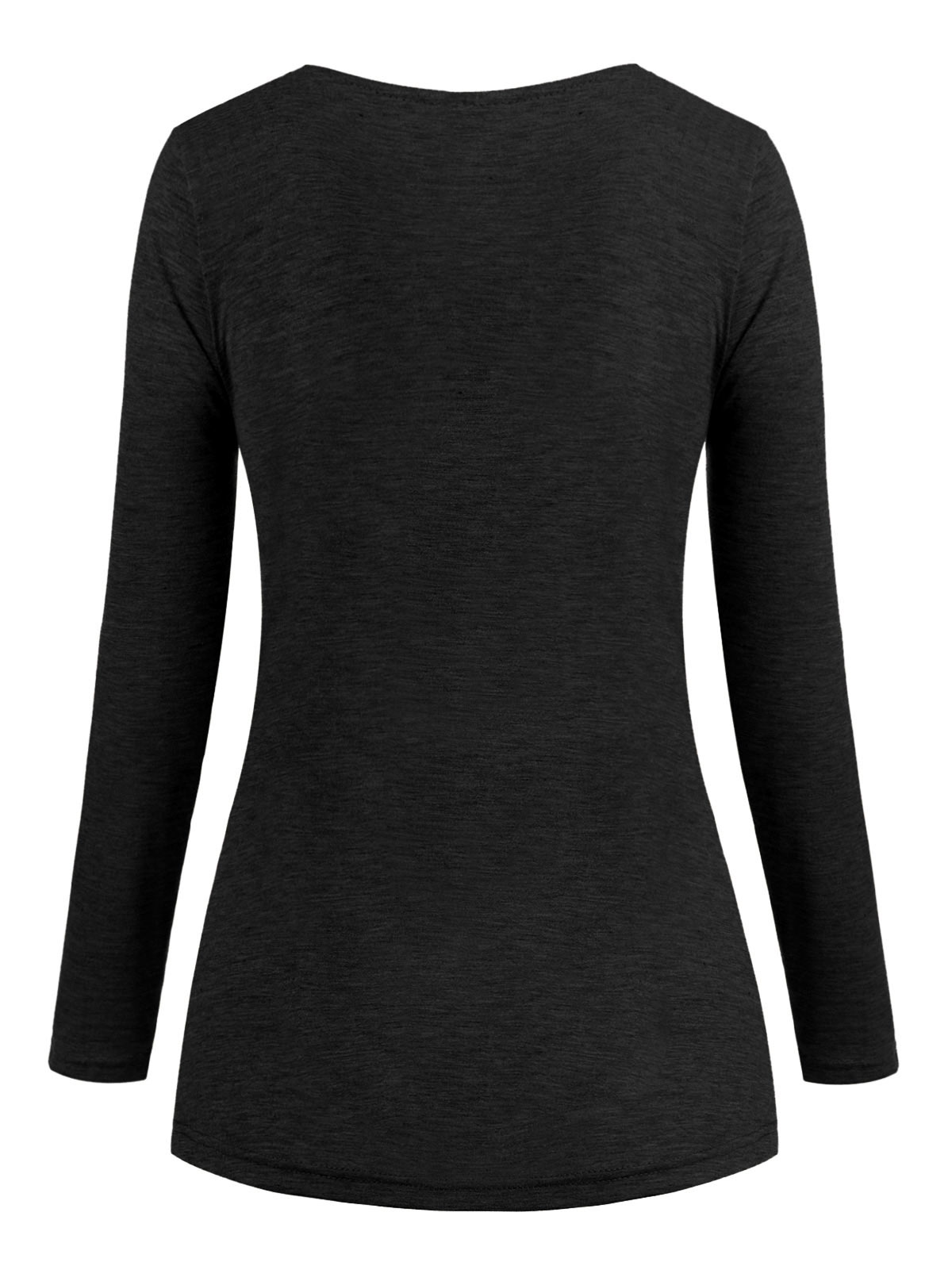 Cowl Neck Mock Button Long Sleeve Marled Top