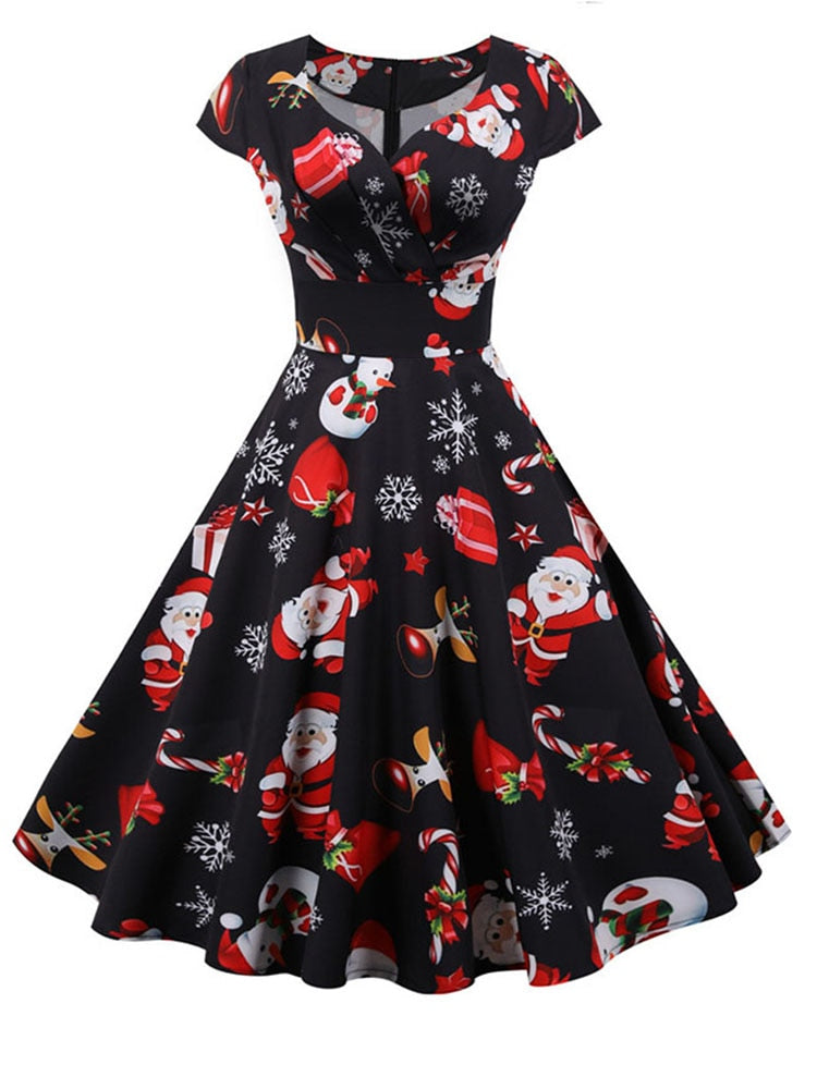 Short Sleeve V Neck Elegant Christmas Party Dress