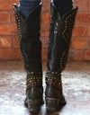 Chunky Heel Rivet Pointed Toe Western Boots