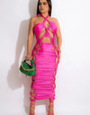 Hollow Out Lace Up Sleeveless Dresses