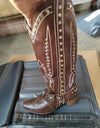 Thick Heel Metal Belt Buckle Rivet Embroidery Western Boots