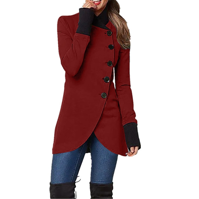 Autumn/Winter Solid Color Single Breasted Spliced Long Sleeve Coat