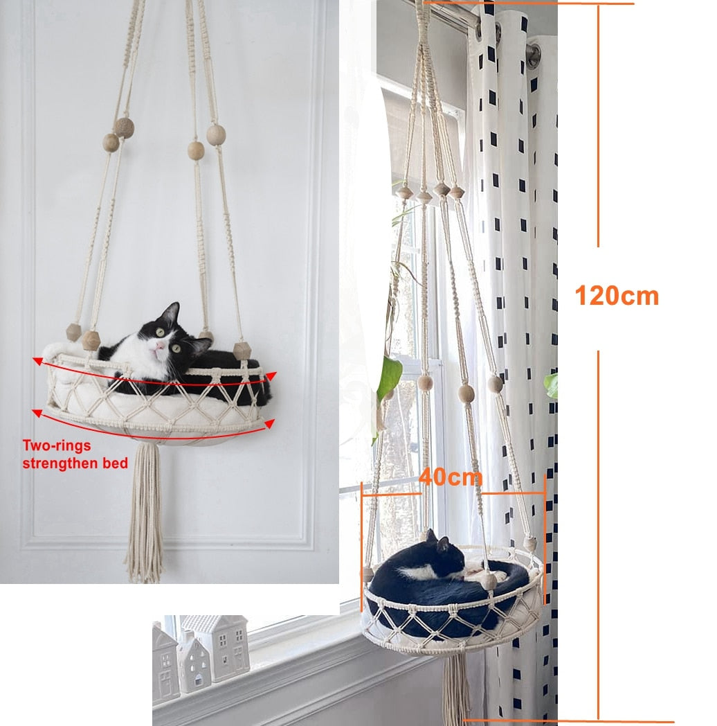 Big 40x120cm Cat Hammock Window Macramé Pet Bed